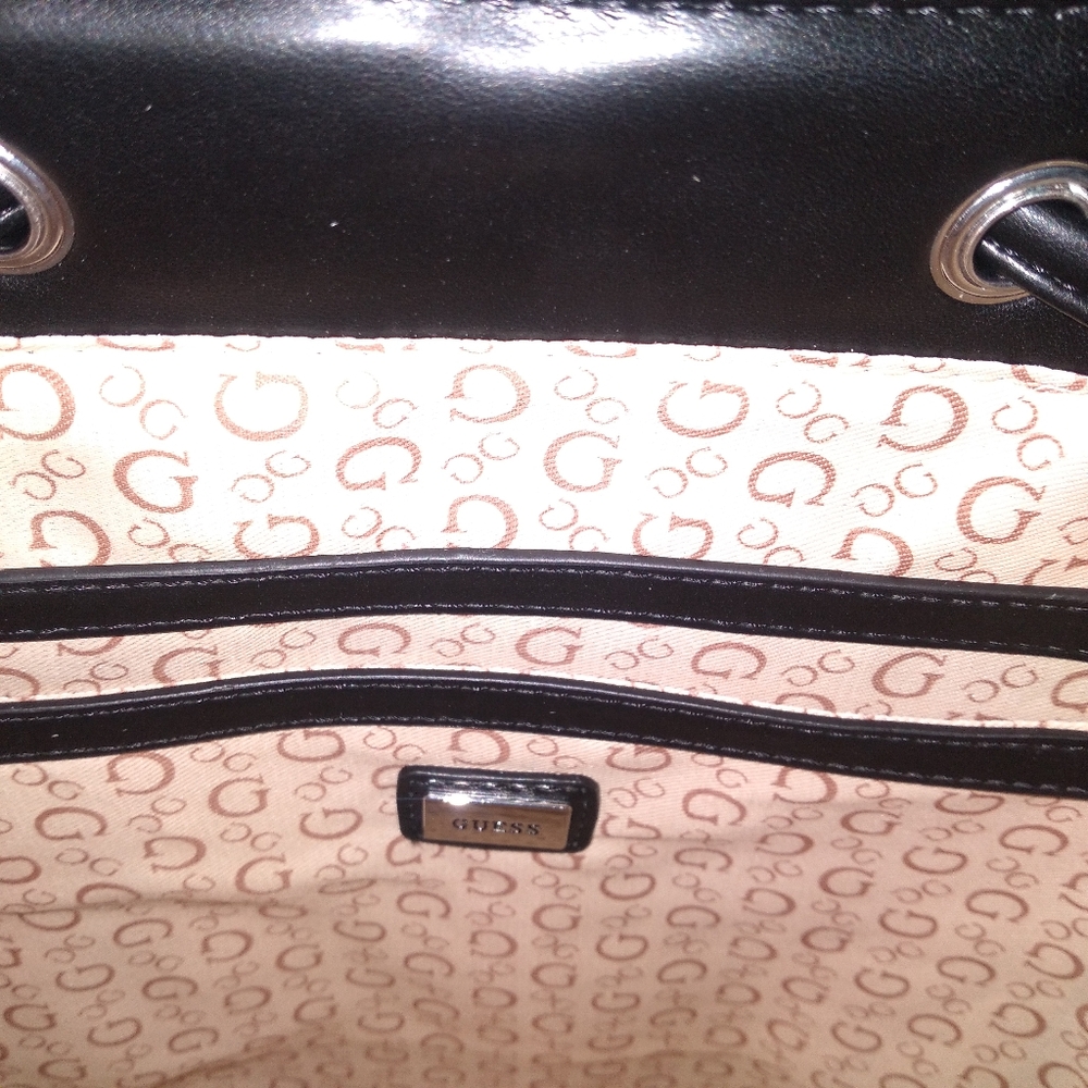 GUESS Black & Grey Monogram Faux Leather Backpack - Picture 6 of 14